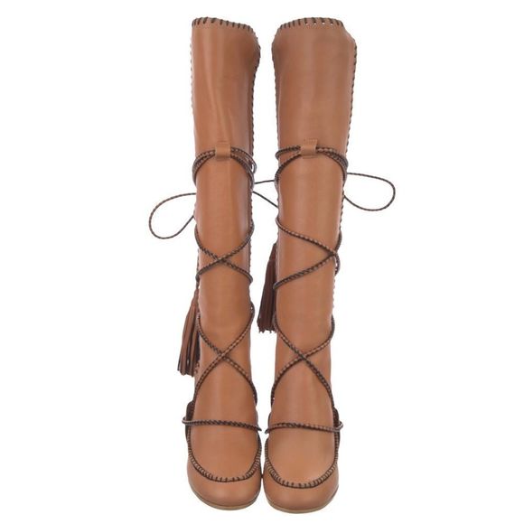 Ulla Johnson Atlas Mocassin Boots Natural Size 6 Leather Tassles Heel - Picture 3 of 14